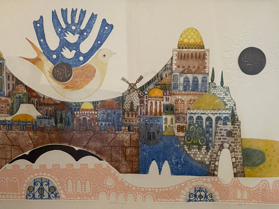 Amram Ebgi, Jerusalem Gate Limited Edition. 9/150. Hand Colored Etching with Intaglio Relief , Signed & Numbered-EZ Jewelry and Decor
