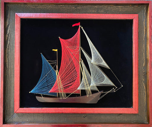 Framed Ship String Art on Black Velvet , 39" x 33"-EZ Jewelry and Decor