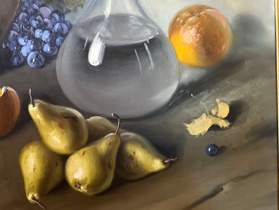 Jose Rosales, Still Life with Fruit & Jar, Framed Original Oil Painting, Signed. Framed 31” x 43”-EZ Jewelry and Decor