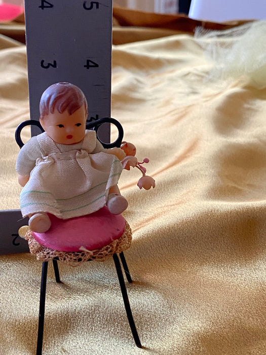 Two Lace Porcelain Ballerinas Figurines, One Rubber Baby on Chair-EZ Jewelry and Decor