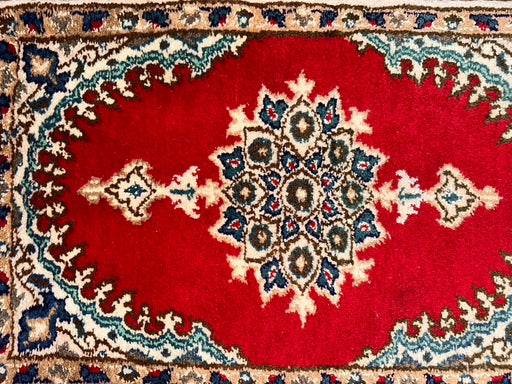 Persian Hand Knotted Small Rug- Nain Design, Wool & Silk accent, 24” x 15”, Red & Beige Rug-EZ Jewelry and Decor