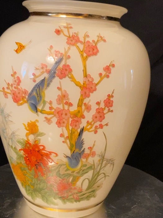 Vintage Glass Vase Japanese Hand Painted, 9.5”-EZ Jewelry and Decor