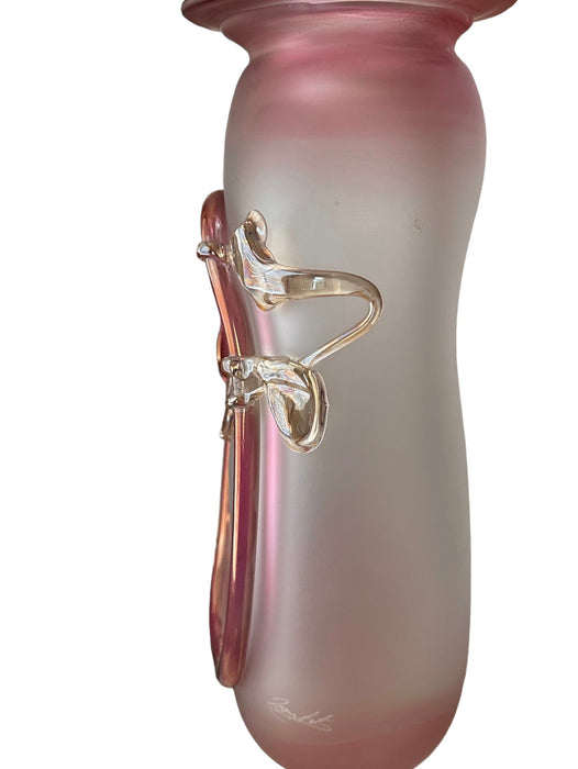 Vintage Gorgeous Hand Blown Art Glass Large Pink Vase. Modern Design Signed JoeArt, 14” T-EZ Jewelry and Decor