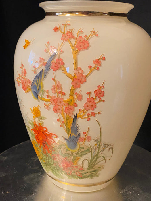 Vintage Glass Vase Japanese Hand Painted, 9.5”-EZ Jewelry and Decor