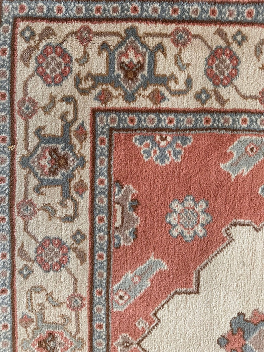 Indian Hand Knotted Area Rug 4"x 6" , Oriental Tribal Geometric Area Rug, Medium Wool Beige and Redish Rug-EZ Jewelry and Decor