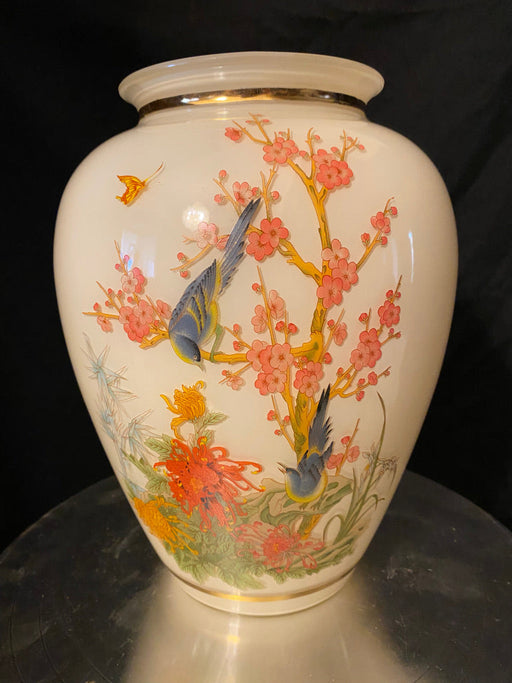 Vintage Japanese Vase Birds and Floral Design 