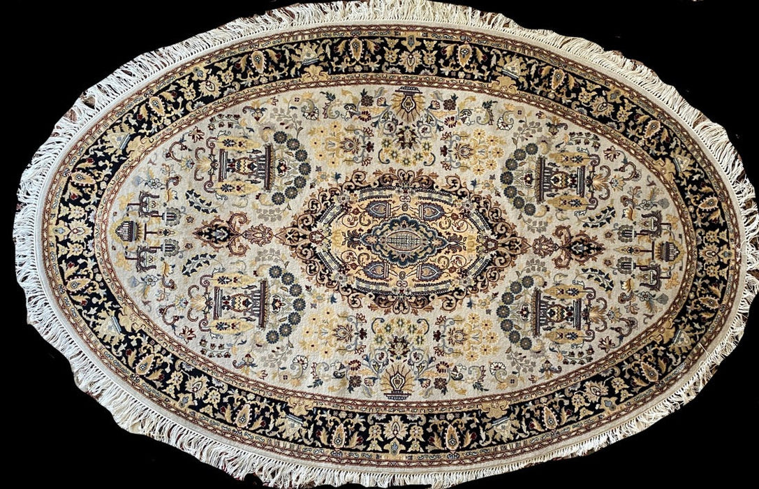 Kashan  Hand Knotted Rug, 6’3” x 4' Oval, Wool-EZ Jewelry and Decor
