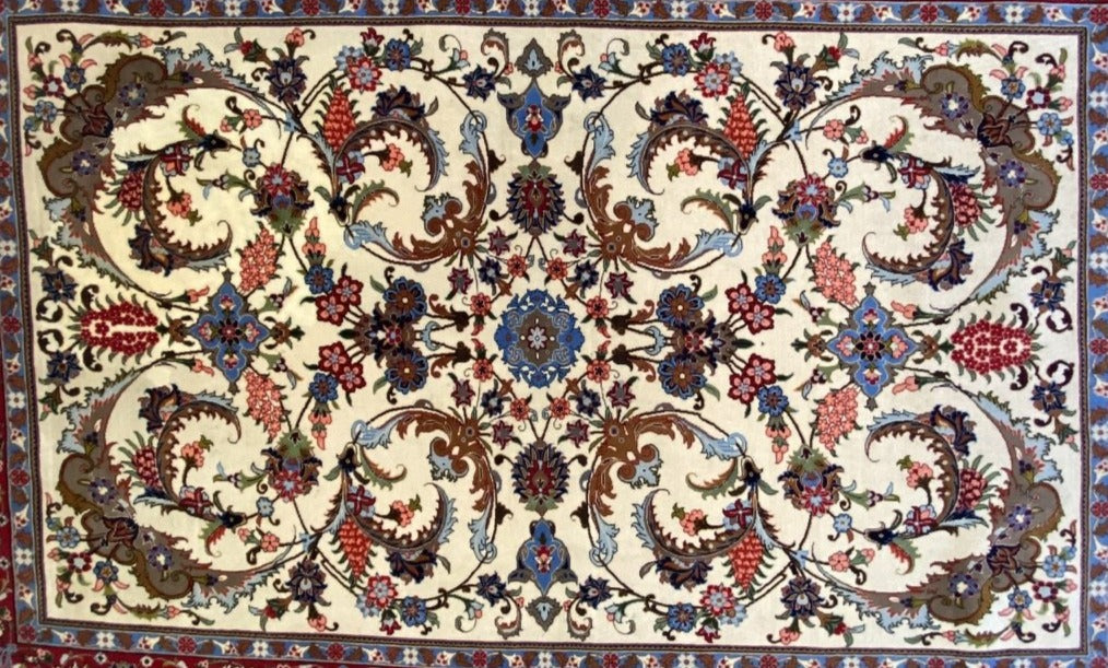 Persian Isfahan Rug, Hand Knotted Rug, Lamb Wool, 350- 360 KPSI, 7.1' x 4.7'-EZ Jewelry and Decor