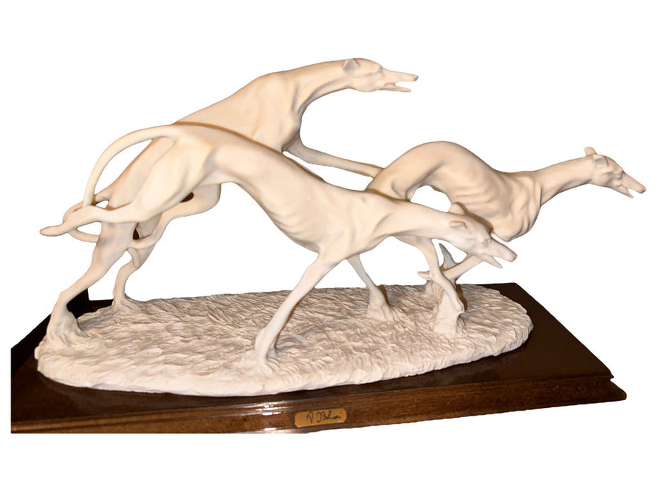 Vintage Racing Greyhounds by A. Belcari for Nuovo Capodimonte, White  Bisque-ware on Wood, Greyhounds Sculpture, Made in Italy, Marked