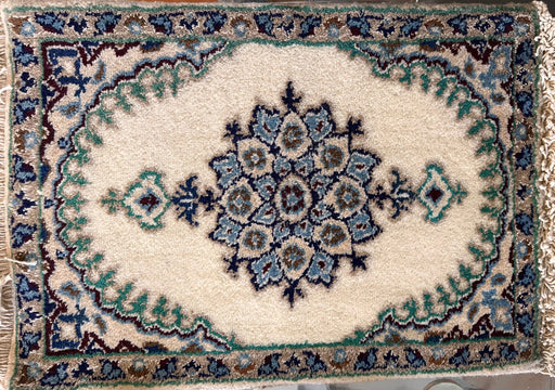 Persian Hand Knotted Small Rug- Nain Design, Wool & Silk accent, 22.5” x 16”, Small Beige Rug-EZ Jewelry and Decor