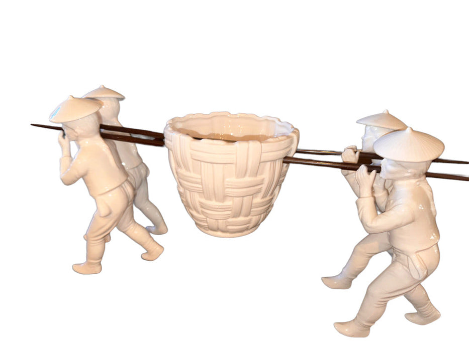 Vintage Japanese Fishermen Carrying Basket on Pole, 17.5in l x 8in t , Hand crafted-EZ Jewelry and Decor