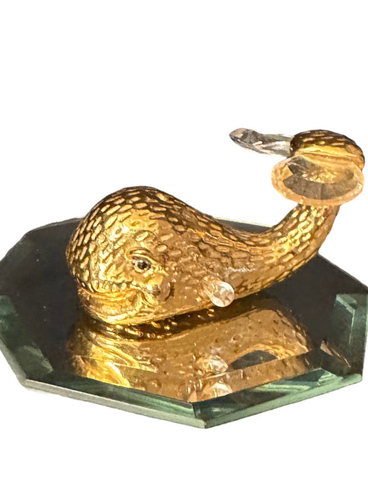 Vintage Gold Whale W/ Crystal Tail On Mirror (2pc) Signed La Modelo. 2" L-EZ Jewelry and Decor
