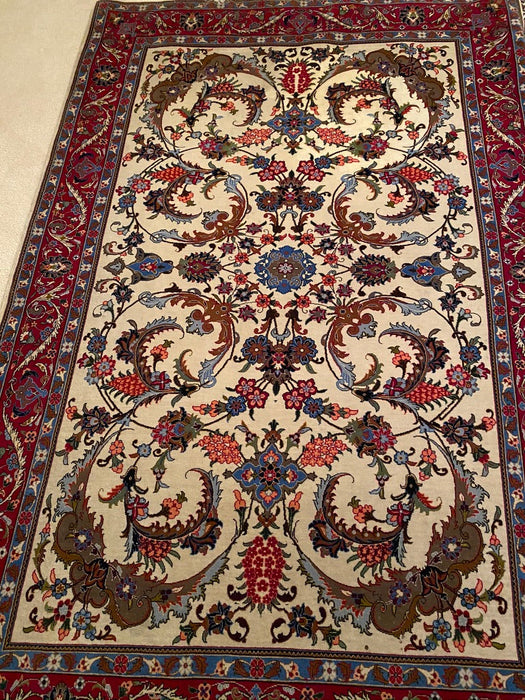 Persian Isfahan Rug, Hand Knotted Rug, Lamb Wool, 350- 360 KPSI, 7.1' x 4.7'-EZ Jewelry and Decor