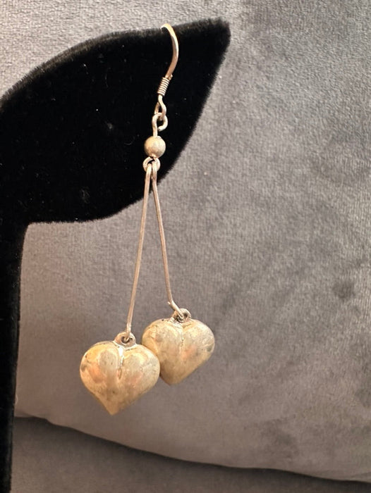 Vintage Lovely Sterling Silver Heart Pierced Earring. 2.75”, Gift Boxed-EZ Jewelry and Decor