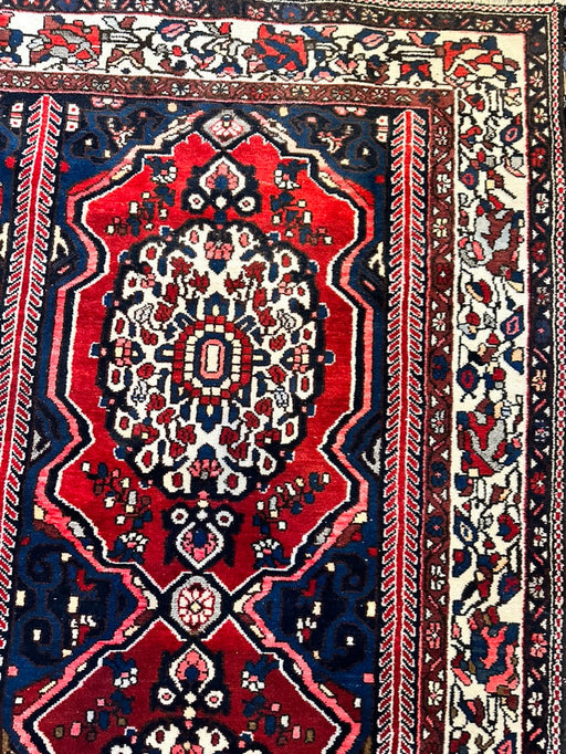Persian Hand Knotted Bakhtiari Red Rug, Geometric Rug, 9’9” x 6’10”, Wool-EZ Jewelry and Decor