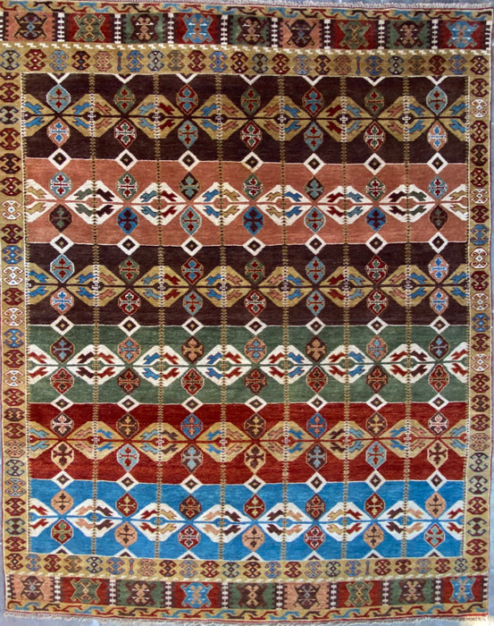 Geometric Afshar Design Hand knotted Rug, Wool, 8' 10" x 11' 5".-EZ Jewelry and Decor