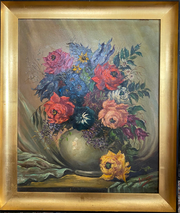 Ferreiro , Roses in a Vase. Original Framed Oil Painting, 23.5” x 27.5”-EZ Jewelry and Decor