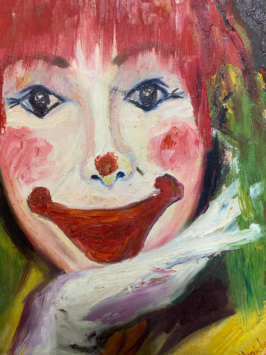 Shaida, Cheerful Clown, Oil Painting, 27" x 20.5"-EZ Jewelry and Decor
