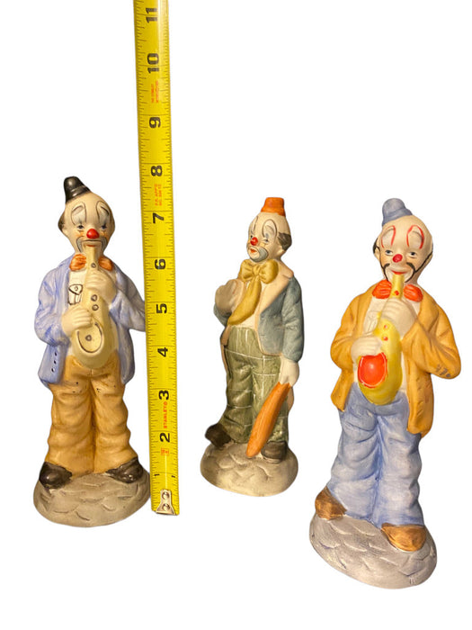 Vintage Set Of Three  Ceramic Clown, Two Playing Saxophone, 8” T-EZ Jewelry and Decor