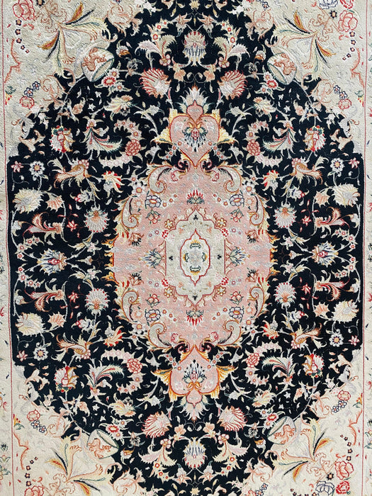 Semi Antique Persian Tabriz Signed Hand Knotted Rug, 7' x 5' Silk & Wool-EZ Jewelry and Decor