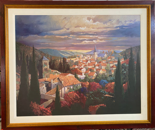 Max Hayslette, Village in The Sun, Oil Painting, 51” x 61”. Texture Print-EZ Jewelry and Decor
