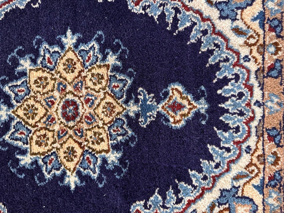 Persian Hand Knotted Small Rug- Nain Design, Wool & Silk accent, 24” x 16”, Small Blue & Beige Rug-EZ Jewelry and Decor