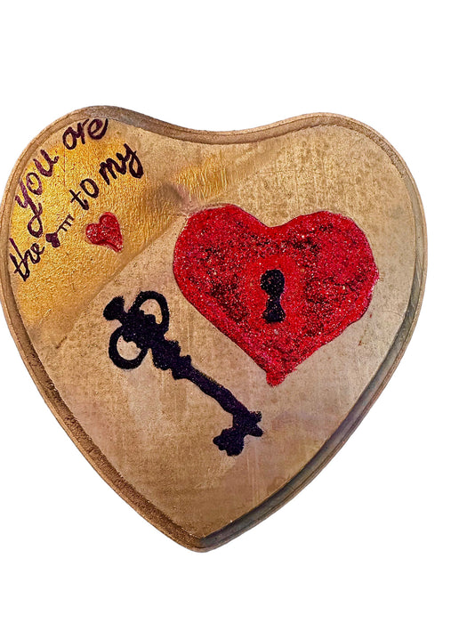 Hand Crafted, Hand Painted Love Art. Heart Shape Valentines Art, You Hold the Key to My Heart, 6.5” Gift For Love One. Valentines Gift-EZ Jewelry and Decor