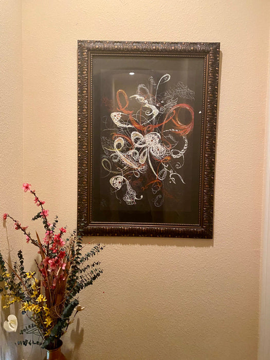 Framed Abstract Painting ,Blooming, Mixed Media Art. by Roya Mansourkhani, 30" x  40".-EZ Jewelry and Decor