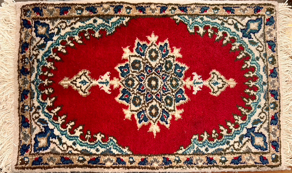 2x3 Beige Hand Knotted Persian Rug Isfahan Silk & Wool 