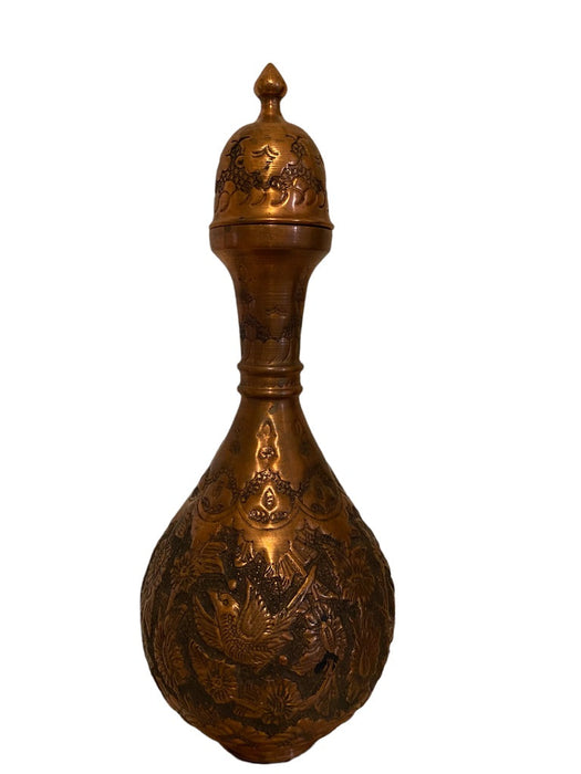 Persian Engraved Copper Handcrafted Vase, Ghalamzani. 11.5”-EZ Jewelry and Decor