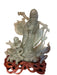 Rare Hand Carved Jade Statue: Man, Child, & Koi Fish on Carved Wooden Stand, 7.8” T, Japanese Sculpture-EZ Jewelry and Decor