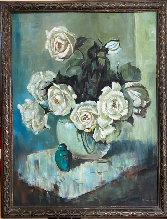 A. Swan, Roses, Framed Original Oil Painting, 36” x 28”.-EZ Jewelry and Decor