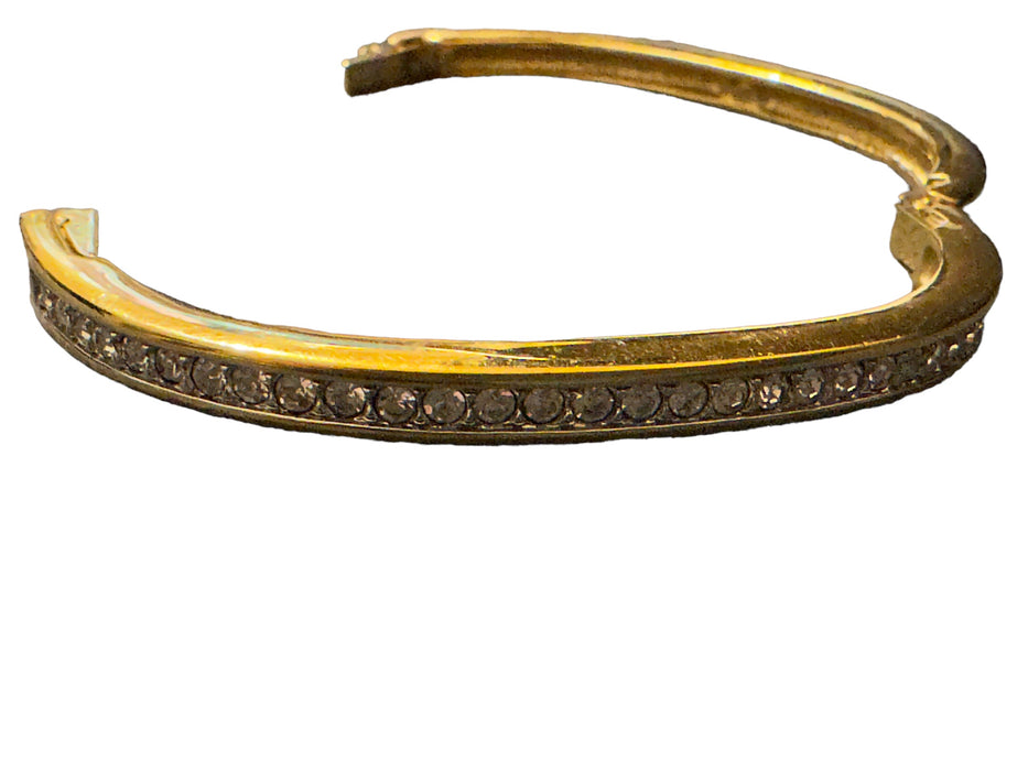 Vintage Swarovski Swan Signed Gold Tone Bracelet Bangle with Swarovski Crystal in Box.-EZ Jewelry and Decor