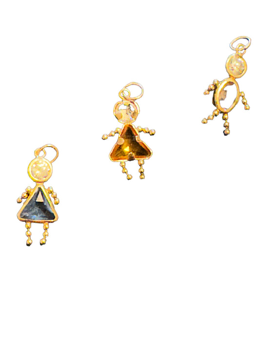 Very Cute 14K Gold Three People Pendants With Colored Gemstone 14k Gold Two Girl & A Boy Charm Pendant (0.8 in x 0.4 in). vintage-EZ Jewelry and Decor