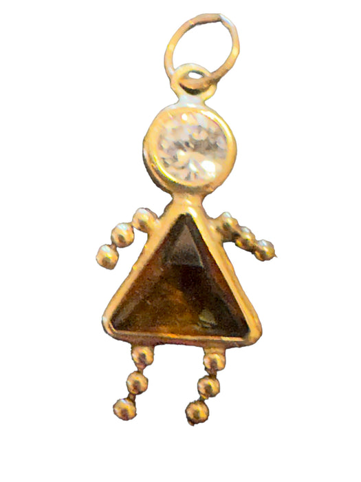 Very Cute 14K Gold Three People Pendants With Colored Gemstone 14k Gold Two Girl & A Boy Charm Pendant (0.8 in x 0.4 in). vintage-EZ Jewelry and Decor