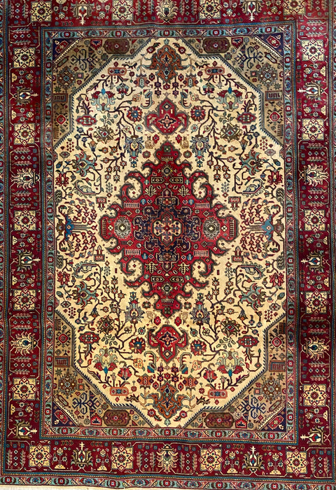 1960s HAND KNOTTED PERSIAN TABRIZ RUG 7X10, WOOL-EZ Jewelry and Decor