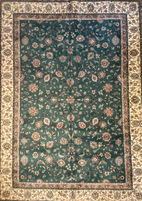 Indo hand Knotted Wool Rug, Large Green Rug 12’1x8’9”-EZ Jewelry and Decor