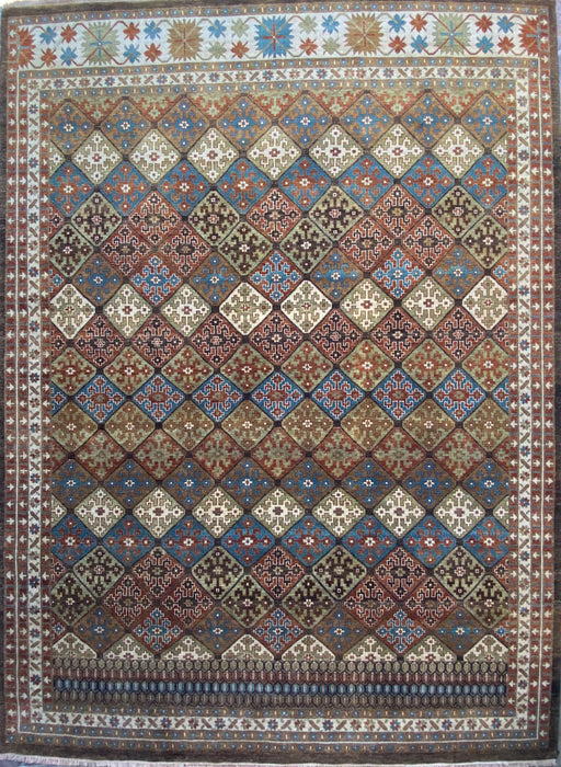 Geometric Afshar Design Hand knotted Rug, Wool, 8’ 4" x 11’ 7".-EZ Jewelry and Decor