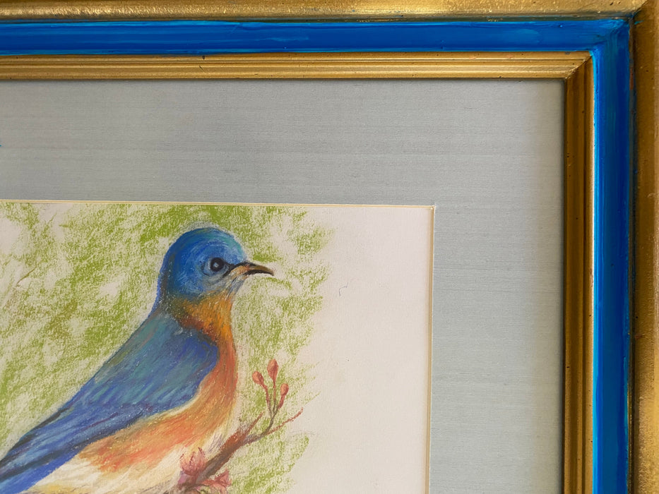 R. M, Blue Bird, Framed Original Pastel Painting/ Drawing. 20” x 24”-EZ Jewelry and Decor