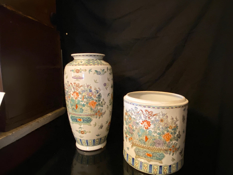 Vintage Chinese Porcelain Vases, Hand Painted 14" and 8.5”-EZ Jewelry and Decor