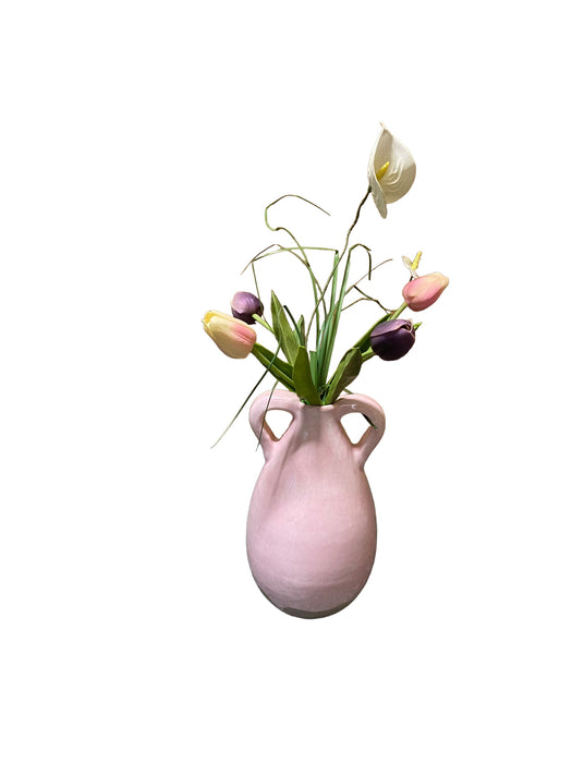 Pink Ceramic Vase with Artificial Flowers, Vase 9” T-EZ Jewelry and Decor