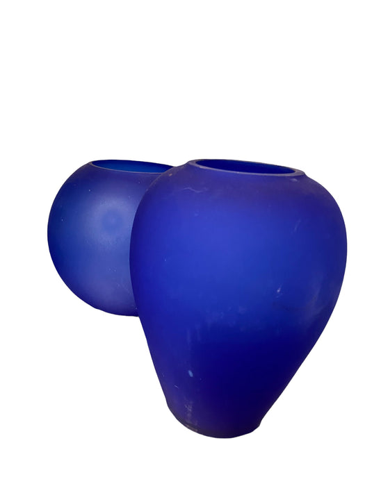 A Set of Cobalt Glass Blue Vases, European  6.5” 5.5”-EZ Jewelry and Decor