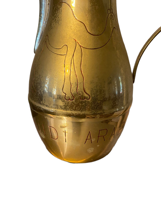 Vintage Tall Middle Eastern Brass Pitcher with a Camel Engraving, 18.5” T