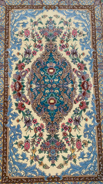 New Hand Knotted Isfahan Dori Signed Rug. Silk and Wool. 3”8” x 5’7”-EZ Jewelry and Decor