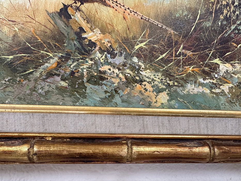 Framed Original Landscape Oil Painting With  Pheasant by J.Graham, Signed Oil On Canvas. , 16” x 20”-EZ Jewelry and Decor