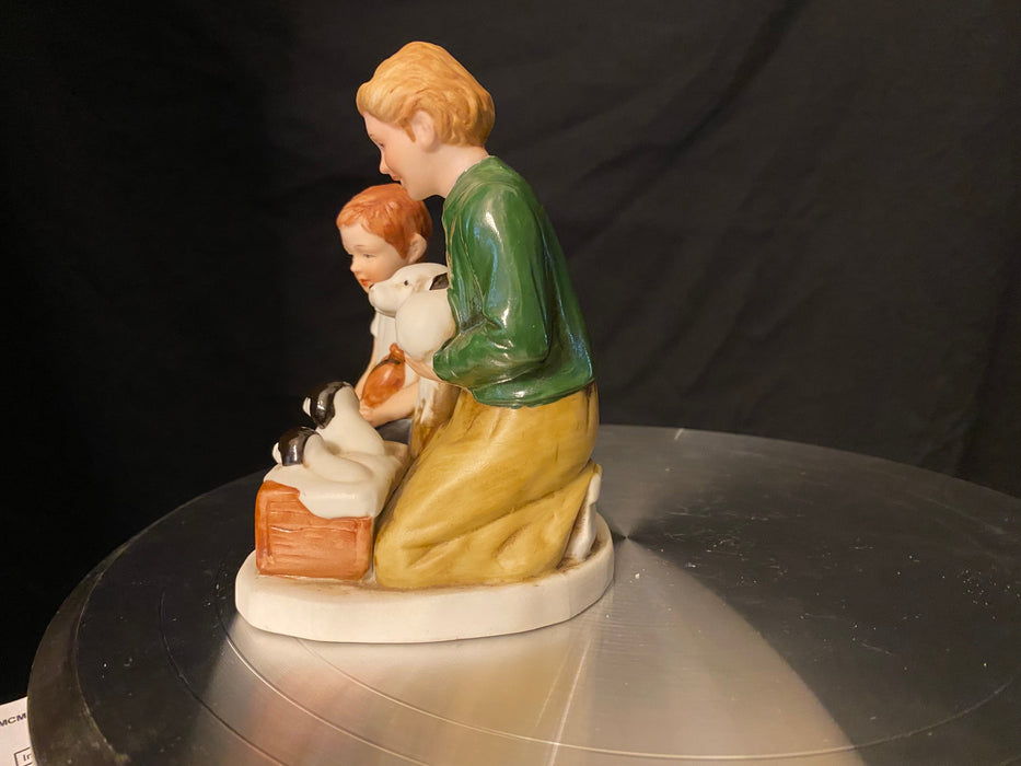 Vintage Norman Rockwell Figurine, 1979 Woman And Boy With Puppies-EZ Jewelry and Decor