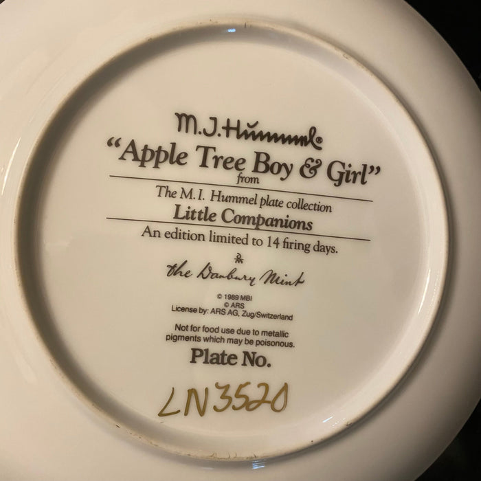 Vintage The Danbury Mint-  M I Hummel Plate- “Little Companions” Collection. Apple Tree Boy and Girl-EZ Jewelry and Decor