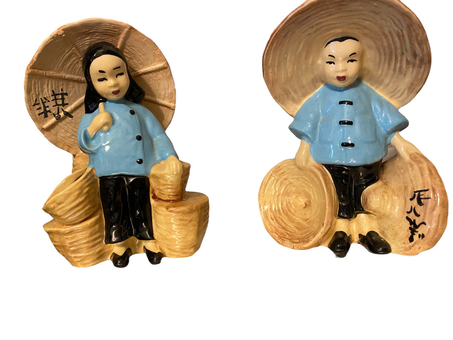 California Pottery Asian Boy & Girl With Vases, McCarty Bros 7” Ceramic-EZ Jewelry and Decor