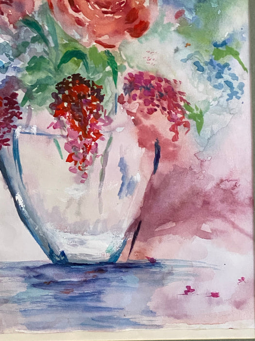R. Mansourkhani, Bouquet Of Flowers, Original Framed Watercolor Painting, 22.5” x 18.5”.-EZ Jewelry and Decor