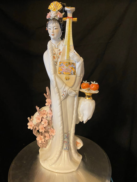 A Lady /Geisha is Playing Pipa . Vintage Handcrafted, Hand Painted, Porcelain Statue, Signed By a Chinese Master. Porcelain Figurine. 17.5"-EZ Jewelry and Decor